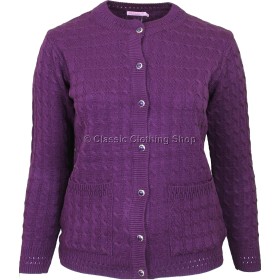 Plum Round Neck Cable Cardigan