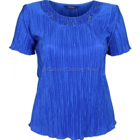 Azure Blue Short Sleeve Plisse Top