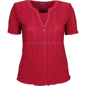 Red Short Sleeve Plisse Top
