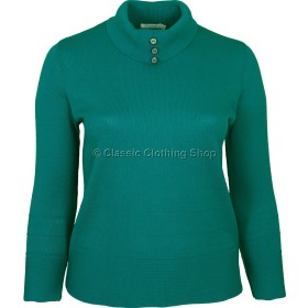 Teal High Leaf Neck Plain Jumper