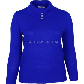 Royal Blue High Leaf Neck Plain Jumper