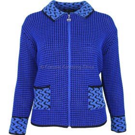 Royal Blue Round Neck Zipper Boucle Cardigan