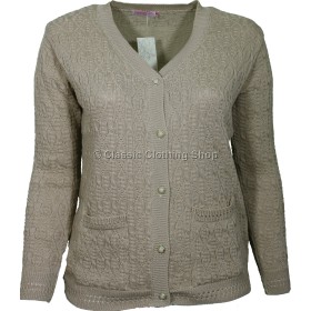 Beige V-Neck Cable Cardigan