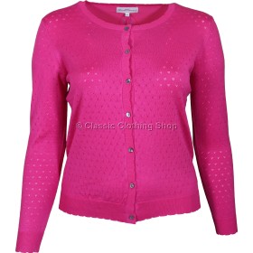 Hot Pink Scallop Edge Pointelle Cardigan