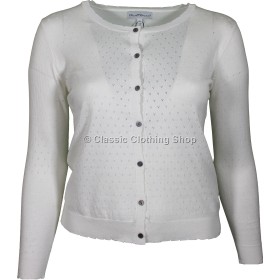 Ivory White Scallop Edge Pointelle Cardigan
