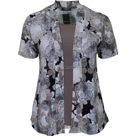 Taupe Floral Print Twin-Set Look Slinky Top
