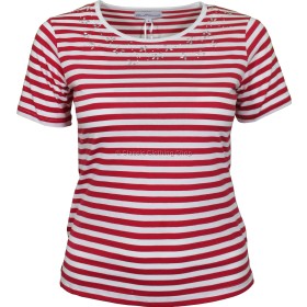Red Stripe Embellished T-Shirt Top