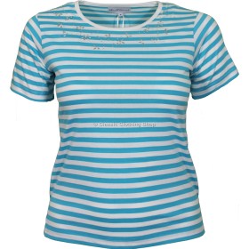 River Blue Stripe Embellished T-Shirt Top