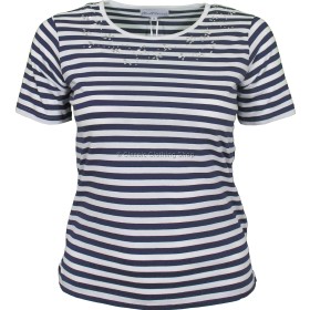 Navy Stripe Embellished T-Shirt Top