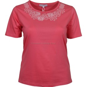 Deep Coral Embroidered T-Shirt Top