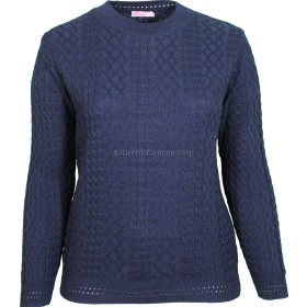 Navy Round Neck Cable Jumper