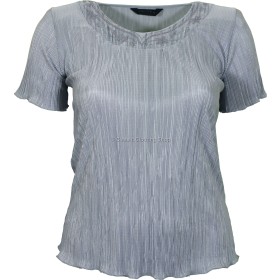 Silver Grey Short Sleeve Plisse Top