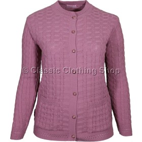Pink Round Neck Cable Cardigan