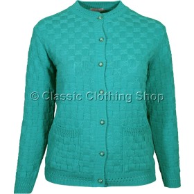 Turquoise Round Neck Cable Cardigan